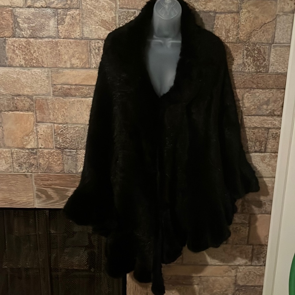 Black Mink Bomber Cape
